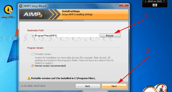 Tutorial AIMP alegerea locației de instalare