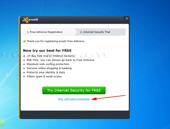 Tutorial avast! Free Antivirus pasul 6, mesaj promoțional