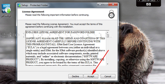 Tutorial IOBit Password Folder instalare acceptare condiții