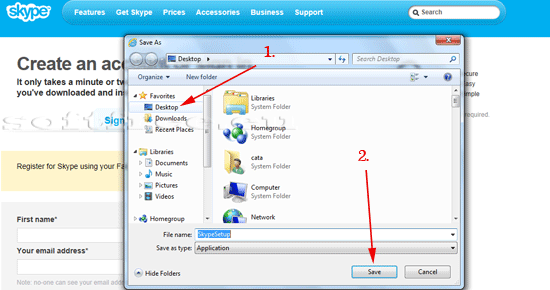 Tutorial Skype salvarea installer-ului pe desktop