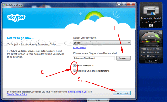 Tutorial Skype alegerea locației de instalare