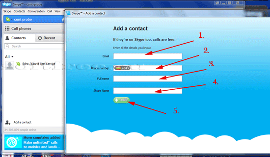 Tutorial Skype adăugare contact completare informații